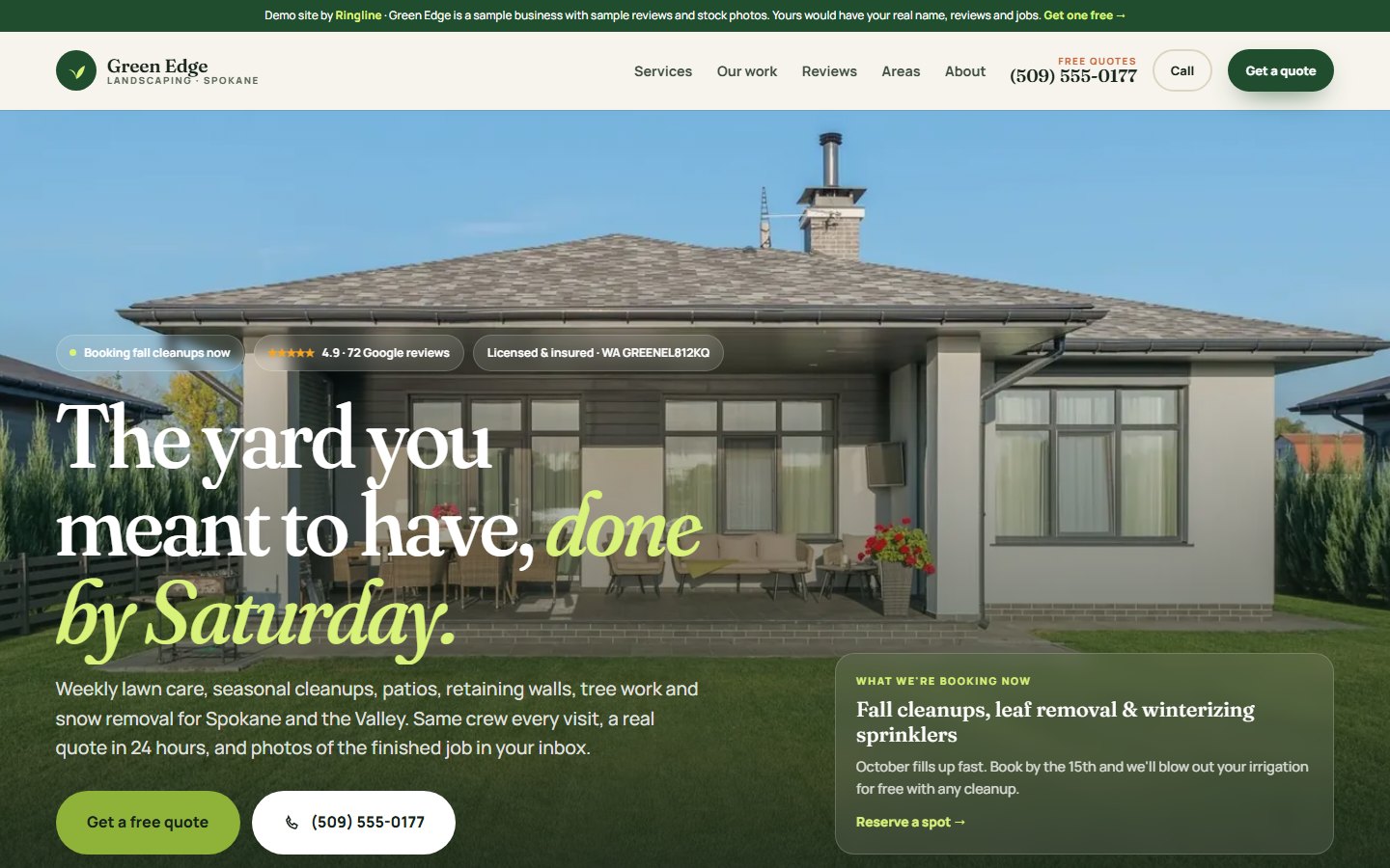 Green Edge Landscaping website, desktop view
