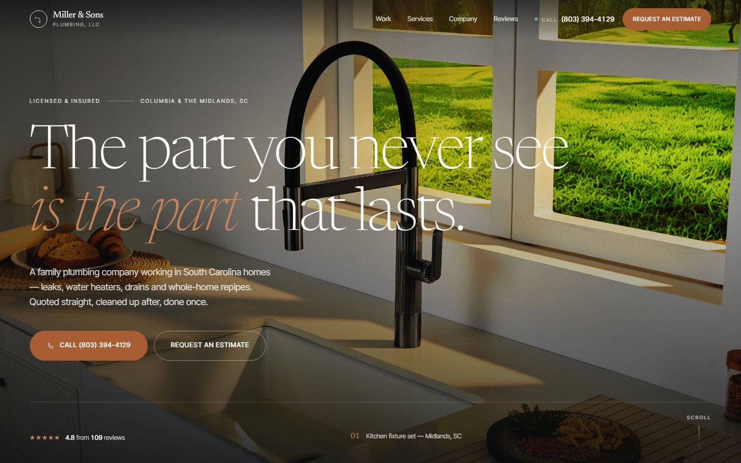 Miller & Sons Plumbing website, desktop view