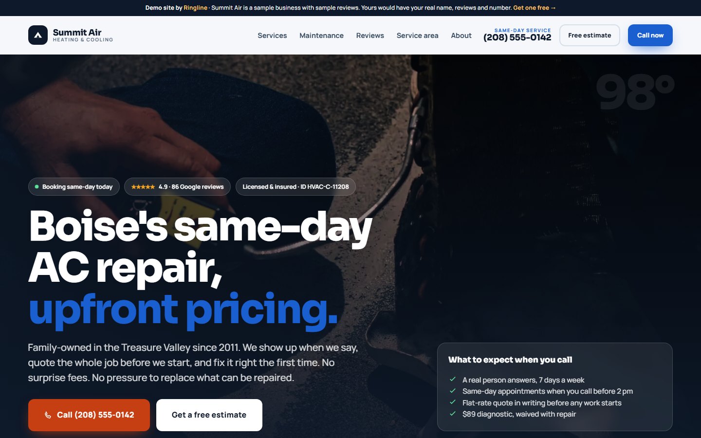 Summit Air Heating & Cooling website, desktop view