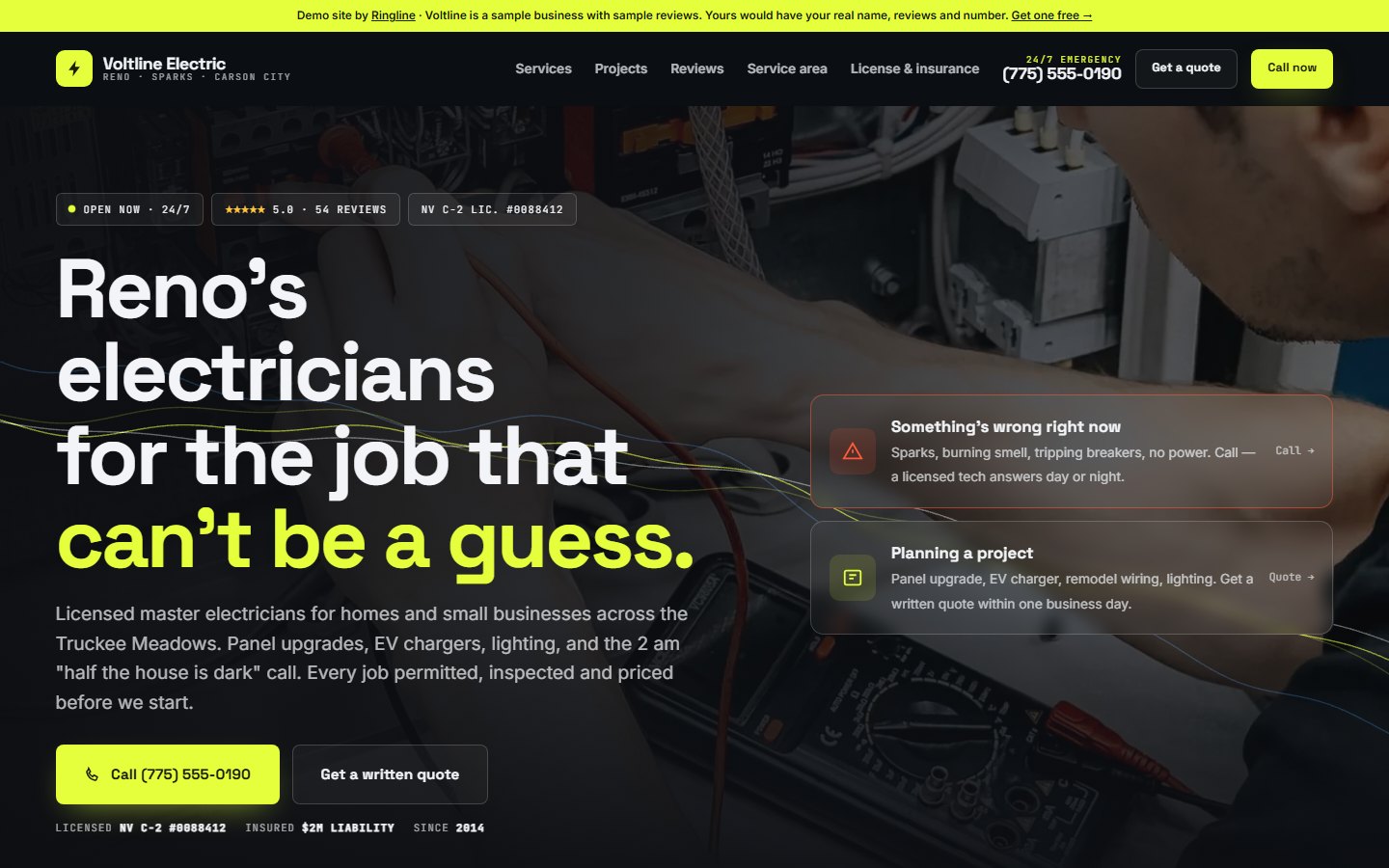 Voltline Electric website, desktop view
